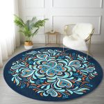 - RealHomes Dijital Baskılı Kaymaz Tabanlı Comfort Yuvarlak Halı - Realhomes  Renkli Zeminde Çini Desenli Dijital Baskılı Modern Lacivert Salon ve Oturma Odası Yıkanabilir Kaymaz Tabanlı Yuvarlak Halı Realhomes