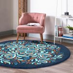 - RealHomes Dijital Baskılı Kaymaz Tabanlı Comfort Yuvarlak Halı - Realhomes  Renkli Zeminde Çini Desenli Dijital Baskılı Modern Lacivert Salon ve Oturma Odası Yıkanabilir Kaymaz Tabanlı Yuvarlak Halı Realhomes