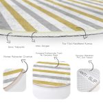 - RealHomes Dijital Baskılı Kaymaz Tabanlı Comfort Yuvarlak Halı - Realhomes  Beyaz Zeminde Gold Detaylı Yatay Çizgili Dijital Baskılı Modern Salon ve Oturma Odası Yıkanabilir Kaymaz Tabanlı Yuvarlak Halı Realhomes