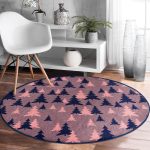 - RealHomes Dijital Baskılı Kaymaz Tabanlı Comfort Yuvarlak Halı - Realhomes  Renkli Zeminde Pastel Siyah Çam Ağacı Desenli Dijital Baskılı Modern Turuncu Salon ve Oturma Odası Kaymaz Tabanlı Yuvarlak Halı Realhomes