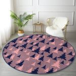 - RealHomes Dijital Baskılı Kaymaz Tabanlı Comfort Yuvarlak Halı - Realhomes  Renkli Zeminde Pastel Siyah Çam Ağacı Desenli Dijital Baskılı Modern Turuncu Salon ve Oturma Odası Kaymaz Tabanlı Yuvarlak Halı Realhomes