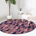 - RealHomes Dijital Baskılı Kaymaz Tabanlı Comfort Yuvarlak Halı - Realhomes  Renkli Zeminde Pastel Siyah Çam Ağacı Desenli Dijital Baskılı Modern Turuncu Salon ve Oturma Odası Kaymaz Tabanlı Yuvarlak Halı Realhomes