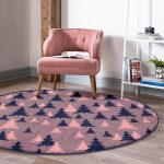 - RealHomes Dijital Baskılı Kaymaz Tabanlı Comfort Yuvarlak Halı - Realhomes  Renkli Zeminde Pastel Siyah Çam Ağacı Desenli Dijital Baskılı Modern Turuncu Salon ve Oturma Odası Kaymaz Tabanlı Yuvarlak Halı Realhomes