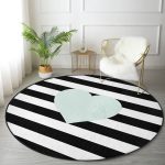 Realhomes Kalp Desen Dijital Baskılı Özel Tasarım Siyah Banyo Yıkanabilir Kaymaz Tabanlı Yuvarlak Kadife Halı Realhomes