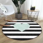 Realhomes Kalp Desen Dijital Baskılı Özel Tasarım Siyah Banyo Yıkanabilir Kaymaz Tabanlı Yuvarlak Kadife Halı Realhomes