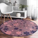 - RealHomes Dijital Baskılı Kaymaz Tabanlı Comfort Yuvarlak Halı - Realhomes  Renkli Zeminde Kar tanesi Desenli Dijital Baskılı Modern Turuncu Salon ve Oturma Odası Yıkanabilir Kaymaz Tabanlı Yuvarlak Halı Realhomes