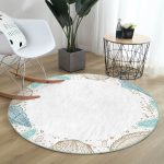 - RealHomes Dijital Baskılı Kaymaz Tabanlı Comfort Yuvarlak Halı - Realhomes Beyaz Zeminde Deniz Kabuğu Desenli Dijital Baskılı Modern Turkuaz Mutfak Yıkanabilir Kaymaz Tabanlı Yuvarlak Halı Realhomes