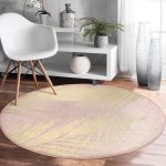 - RealHomes Dijital Baskılı Kaymaz Tabanlı Comfort Yuvarlak Halı - Realhomes  Pastel Zeminde Gold Detaylı Yaprak Desenli Dijital Baskılı Modern Pembe Yatak Odası Yıkanabilir Kaymaz Tabanlı Yuvarlak Halı Realhomes