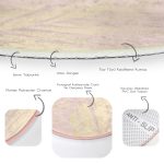 - RealHomes Dijital Baskılı Kaymaz Tabanlı Comfort Yuvarlak Halı - Realhomes  Pastel Zeminde Gold Detaylı Yaprak Desenli Dijital Baskılı Modern Pembe Yatak Odası Yıkanabilir Kaymaz Tabanlı Yuvarlak Halı Realhomes