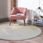 - RealHomes Dijital Baskılı Kaymaz Tabanlı Comfort Yuvarlak Halı - Realhomes  Pastel Zemin Geometrik Desenli Gold Detaylı Dijital Baskılı Modern Gri Salon ve Oturma Odası Kaymaz Tabanlı Yuvarlak Halı Realhomes