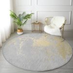 - RealHomes Dijital Baskılı Kaymaz Tabanlı Comfort Yuvarlak Halı - Realhomes  Pastel Zemin Geometrik Desenli Gold Detaylı Dijital Baskılı Modern Gri Salon ve Oturma Odası Kaymaz Tabanlı Yuvarlak Halı Realhomes