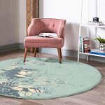 - RealHomes Dijital Baskılı Kaymaz Tabanlı Comfort Yuvarlak Halı - Realhomes  Pastel Zeminde Gold Detaylı Yaprak Desenli Dijital Baskılı Modern Yeşil Salon ve Oturma Odası Kaymaz Tabanlı Yuvarlak Halı Realhomes