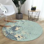 - RealHomes Dijital Baskılı Kaymaz Tabanlı Comfort Yuvarlak Halı - Realhomes  Pastel Zeminde Gold Detaylı Yaprak Desenli Dijital Baskılı Modern Yeşil Salon ve Oturma Odası Kaymaz Tabanlı Yuvarlak Halı Realhomes