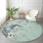 - RealHomes Dijital Baskılı Kaymaz Tabanlı Comfort Yuvarlak Halı - Realhomes  Pastel Zeminde Gold Detaylı Yaprak Desenli Dijital Baskılı Modern Yeşil Salon ve Oturma Odası Kaymaz Tabanlı Yuvarlak Halı Realhomes