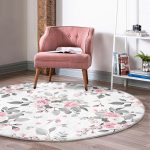 - RealHomes Dijital Baskılı Kaymaz Tabanlı Comfort Yuvarlak Halı - Realhomes Pembe Beyaz Gül Gri Yapraklar Desenli Dijital Baskılı Modern Pembe Salon ve Oturma Odası Yıkanabilir Kaymaz Tabanlı Yuvarlak Halı Realhomes
