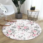- RealHomes Dijital Baskılı Kaymaz Tabanlı Comfort Yuvarlak Halı - Realhomes Pembe Beyaz Gül Gri Yapraklar Desenli Dijital Baskılı Modern Pembe Salon ve Oturma Odası Yıkanabilir Kaymaz Tabanlı Yuvarlak Halı Realhomes