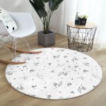 - RealHomes Dijital Baskılı Kaymaz Tabanlı Comfort Yuvarlak Halı - Realhomes  Pastel Zeminde Beyaz Yaprak Desenli Dijital Baskılı Modern Krem Yatak Odası Yıkanabilir Kaymaz Tabanlı Yuvarlak Halı Realhomes