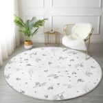 - RealHomes Dijital Baskılı Kaymaz Tabanlı Comfort Yuvarlak Halı - Realhomes  Pastel Zeminde Beyaz Yaprak Desenli Dijital Baskılı Modern Krem Yatak Odası Yıkanabilir Kaymaz Tabanlı Yuvarlak Halı Realhomes