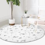 - RealHomes Dijital Baskılı Kaymaz Tabanlı Comfort Yuvarlak Halı - Realhomes  Pastel Zeminde Beyaz Yaprak Desenli Dijital Baskılı Modern Krem Yatak Odası Yıkanabilir Kaymaz Tabanlı Yuvarlak Halı Realhomes