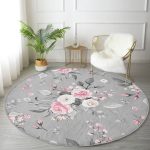 - RealHomes Dijital Baskılı Kaymaz Tabanlı Comfort Yuvarlak Halı - Realhomes  Renkli Zeminde Flamingo Desenli Yaprak Motifli Dijital Baskılı Modern Gri Yatak Odası Yıkanabilir Kaymaz Tabanlı Yuvarlak Halı Realhomes