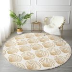 - RealHomes Dijital Baskılı Kaymaz Tabanlı Comfort Yuvarlak Halı - Realhomes  Renkli Zeminde Deniz Kabuğu Desenli Dijital Baskılı Modern Krem Koridor ve Antre Yıkanabilir Kaymaz Tabanlı Yuvarlak Halı Realhomes