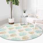 - RealHomes Dijital Baskılı Kaymaz Tabanlı Comfort Yuvarlak Halı - Realhomes  Renkli Zeminde Deniz Otu Desenli Dijital Baskılı Modern Koridor ve Antre Yıkanabilir Kaymaz Tabanlı Yuvarlak Halı Realhomes
