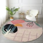 - RealHomes Dijital Baskılı Kaymaz Tabanlı Comfort Yuvarlak Halı - Realhomes  Pastel Zeminde Geometrik Çizimli Çiçek Motifli Dijital Baskılı Modern Renkli Salon ve Oturma Odası Kaymaz Tabanlı Yuvarlak Halı Realhomes