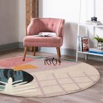 - RealHomes Dijital Baskılı Kaymaz Tabanlı Comfort Yuvarlak Halı - Realhomes  Pastel Zeminde Geometrik Çizimli Çiçek Motifli Dijital Baskılı Modern Renkli Salon ve Oturma Odası Kaymaz Tabanlı Yuvarlak Halı Realhomes