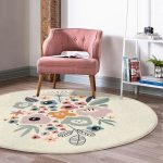 - RealHomes Dijital Baskılı Kaymaz Tabanlı Comfort Yuvarlak Halı - Realhomes  Pastel Zeminde Renkli Çiçek Desenli Dijital Baskılı Modern Balkon Yıkanabilir Kaymaz Tabanlı Yuvarlak Halı Realhomes