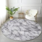 - RealHomes Dijital Baskılı Kaymaz Tabanlı Comfort Yuvarlak Halı - Realhomes  Beyaz Zeminde Siyah Mermer Desenli Dijital Baskılı Modern Gri Salon ve Oturma Odası Yıkanabilir Kaymaz Tabanlı Yuvarlak Halı Realhomes