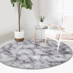 - RealHomes Dijital Baskılı Kaymaz Tabanlı Comfort Yuvarlak Halı - Realhomes  Beyaz Zeminde Siyah Mermer Desenli Dijital Baskılı Modern Gri Salon ve Oturma Odası Yıkanabilir Kaymaz Tabanlı Yuvarlak Halı Realhomes