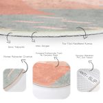 - RealHomes Dijital Baskılı Kaymaz Tabanlı Comfort Yuvarlak Halı - Realhomes  Pastel Zeminde Güneş Desenli Dijital Baskılı Modern Turuncu Yatak Odası Yıkanabilir Kaymaz Tabanlı Yuvarlak Halı Realhomes