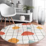 - RealHomes Dijital Baskılı Kaymaz Tabanlı Comfort Yuvarlak Halı - Realhomes  Beyaz Zeminde Geometrik Desenli Dijital Baskılı Modern Turuncu Salon ve Oturma Odası Yıkanabilir Kaymaz Tabanlı Yuvarlak Halı Realhomes