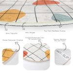 - RealHomes Dijital Baskılı Kaymaz Tabanlı Comfort Yuvarlak Halı - Realhomes  Beyaz Zeminde Geometrik Desenli Dijital Baskılı Modern Turuncu Salon ve Oturma Odası Yıkanabilir Kaymaz Tabanlı Yuvarlak Halı Realhomes