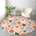 - RealHomes Dijital Baskılı Kaymaz Tabanlı Comfort Yuvarlak Halı - Realhomes  Beyaz Zeminde Geometrik Desenli Dijital Baskılı Modern Turuncu Salon ve Oturma Odası Yıkanabilir Kaymaz Tabanlı Yuvarlak Halı Realhomes