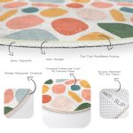 - RealHomes Dijital Baskılı Kaymaz Tabanlı Comfort Yuvarlak Halı - Realhomes  Beyaz Zeminde Geometrik Desenli Dijital Baskılı Modern Turuncu Salon ve Oturma Odası Yıkanabilir Kaymaz Tabanlı Yuvarlak Halı Realhomes