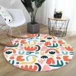 - RealHomes Dijital Baskılı Kaymaz Tabanlı Comfort Yuvarlak Halı - Realhomes Beyaz Zeminde Geometrik Desenli Dijital Baskılı Modern Turuncu Koridor ve Antre Yıkanabilir Kaymaz Tabanlı Yuvarlak Halı Realhomes