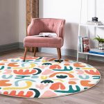 - RealHomes Dijital Baskılı Kaymaz Tabanlı Comfort Yuvarlak Halı - Realhomes Beyaz Zeminde Geometrik Desenli Dijital Baskılı Modern Turuncu Koridor ve Antre Yıkanabilir Kaymaz Tabanlı Yuvarlak Halı Realhomes