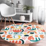 - RealHomes Dijital Baskılı Kaymaz Tabanlı Comfort Yuvarlak Halı - Realhomes Beyaz Zeminde Geometrik Desenli Dijital Baskılı Modern Turuncu Koridor ve Antre Yıkanabilir Kaymaz Tabanlı Yuvarlak Halı Realhomes