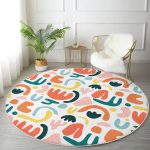 - RealHomes Dijital Baskılı Kaymaz Tabanlı Comfort Yuvarlak Halı - Realhomes Beyaz Zeminde Geometrik Desenli Dijital Baskılı Modern Turuncu Koridor ve Antre Yıkanabilir Kaymaz Tabanlı Yuvarlak Halı Realhomes