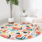 - RealHomes Dijital Baskılı Kaymaz Tabanlı Comfort Yuvarlak Halı - Realhomes Beyaz Zeminde Geometrik Desenli Dijital Baskılı Modern Turuncu Koridor ve Antre Yıkanabilir Kaymaz Tabanlı Yuvarlak Halı Realhomes