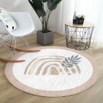 - RealHomes Dijital Baskılı Kaymaz Tabanlı Comfort Yuvarlak Halı - Realhomes  Pastel Zeminde Onedraw Çizimli Yaprak Desenli Dijital Baskılı Modern Renkli Salon ve Oturma Odası Kaymaz Tabanlı Yuvarlak Halı Realhomes