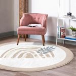 - RealHomes Dijital Baskılı Kaymaz Tabanlı Comfort Yuvarlak Halı - Realhomes  Pastel Zeminde Onedraw Çizimli Yaprak Desenli Dijital Baskılı Modern Renkli Salon ve Oturma Odası Kaymaz Tabanlı Yuvarlak Halı Realhomes