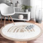 - RealHomes Dijital Baskılı Kaymaz Tabanlı Comfort Yuvarlak Halı - Realhomes  Pastel Zeminde Onedraw Çizimli Yaprak Desenli Dijital Baskılı Modern Renkli Salon ve Oturma Odası Kaymaz Tabanlı Yuvarlak Halı Realhomes