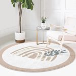 - RealHomes Dijital Baskılı Kaymaz Tabanlı Comfort Yuvarlak Halı - Realhomes  Pastel Zeminde Onedraw Çizimli Yaprak Desenli Dijital Baskılı Modern Renkli Salon ve Oturma Odası Kaymaz Tabanlı Yuvarlak Halı Realhomes