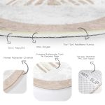 - RealHomes Dijital Baskılı Kaymaz Tabanlı Comfort Yuvarlak Halı - Realhomes  Pastel Zeminde Onedraw Çizimli Yaprak Desenli Dijital Baskılı Modern Renkli Salon ve Oturma Odası Kaymaz Tabanlı Yuvarlak Halı Realhomes