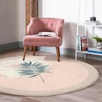 - RealHomes Dijital Baskılı Kaymaz Tabanlı Comfort Yuvarlak Halı - Realhomes  Pastel Zeminde Yaprak Desenli Dijital Baskılı Modern Renkli Salon ve Oturma Odası Yıkanabilir Kaymaz Tabanlı Yuvarlak Halı Realhomes