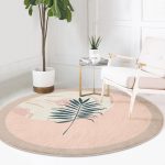 - RealHomes Dijital Baskılı Kaymaz Tabanlı Comfort Yuvarlak Halı - Realhomes  Pastel Zeminde Yaprak Desenli Dijital Baskılı Modern Renkli Salon ve Oturma Odası Yıkanabilir Kaymaz Tabanlı Yuvarlak Halı Realhomes