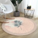 - RealHomes Dijital Baskılı Kaymaz Tabanlı Comfort Yuvarlak Halı - Realhomes  Pastel Zeminde Yaprak Desenli Dijital Baskılı Modern Renkli Salon ve Oturma Odası Yıkanabilir Kaymaz Tabanlı Yuvarlak Halı Realhomes