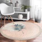 - RealHomes Dijital Baskılı Kaymaz Tabanlı Comfort Yuvarlak Halı - Realhomes  Pastel Zeminde Yaprak Desenli Dijital Baskılı Modern Renkli Salon ve Oturma Odası Yıkanabilir Kaymaz Tabanlı Yuvarlak Halı Realhomes
